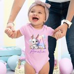 Personalisierte niedlichen Osterhasen Initial 100% Baumwolle T-Shirt Baby Bodysuit mit Namen Geburtstag Ostern Geschenk für Kinder Baby