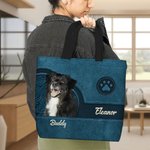 Personalisierte Retro-Muster 1-3 Haustier Fotos Pfote drucken große Tragetasche mit Namen Geburtstag Geschenk für Hund Mutter Haustierliebhaber