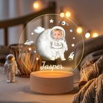 Astronauta Personalizado Planet Face Foto LED Luz de Noche con Nombre y Base de Madera Cute Room Decor Cumpleaños Baby Shower Gift for Kids