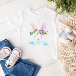 Personalised Cute Easter Bunny Watercolour Floral 100% Cotton Kid T-shirt Baby Bodysuit with Name Holiday Party Outfit Easter Gift for Baby Boys Girls