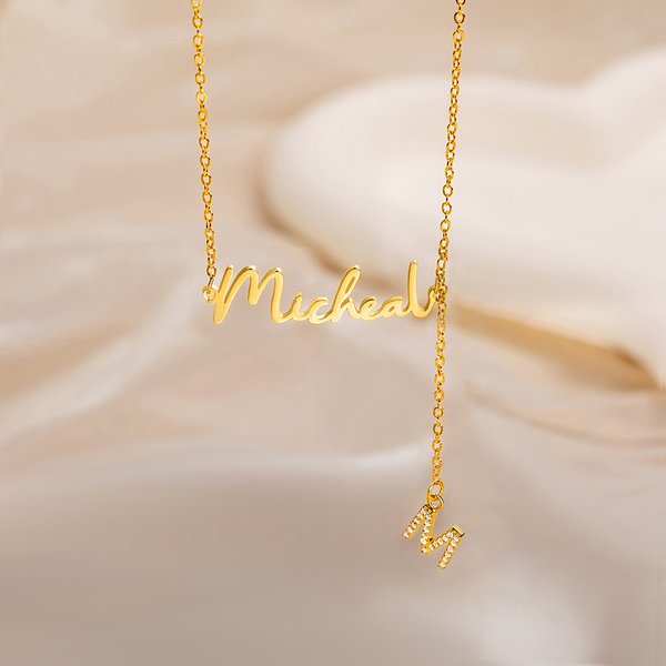 Personalized Dainty Name Necklace with Hanging Zircon Initial Charm Birthday Anniversary Valentine's Day Gift for Women