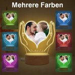 Personalisiertes Herz-Foto in Händen LED-Nachtlicht mit Holzsockel Haus Deko Jahrestag Vatertag Geschenk für Familie