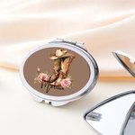 Nacimiento Personalizado Flor Botas Vaqueras Western Sombrero Diseño Espejo de Maquillaje con Nombre Accesorios de Viaje Portátil Regalo de Cumpleaños para Mujer