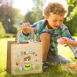 Pascua personalizado colorido Craked cáscara de huevo rota de dibujos animados Niño Niña Bolsa de yute con el nombre de caza del huevo Fiesta de Favores Regalo de cumpleaños para los niños