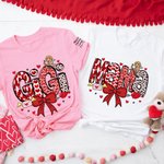 Personalized Cupid Bow Heart Print Title Multicolor T-shirt Sweatshirt with 1-16 Names Valentine's Day Mother's Day Gift for Mom Grandma