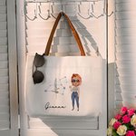 Segno zodiacale personalizzato nascita fiore personaggio cartone animato tela Tote Bag con nome e manico in pelle regalo di compleanno per le donne
