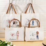 Segno zodiacale personalizzato nascita fiore personaggio cartone animato tela Tote Bag con nome e manico in pelle regalo di compleanno per le donne