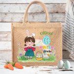 Personalised Rainbow Bunny Ear Cartoon Character Jute Tote Bag with Name Reusable Easter Party Gift for Kids