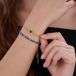 Personalized Photo Projection Adjustable Double Chain Bead Bracelet with 100 Languages Dainty Jewelry Anniversary Birthday Gift for Women