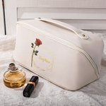 Personalizado con borde de oro de nacimiento de la flor de cuero bolsa de maquillaje con nombre portátil de viaje Essentials cumpleaños de la dama de honor de regalo para las mujeres niñas