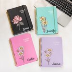 Personalized Birth Flower 2025 Planner Spiral A5 Name Notebook with Weekly and Monthly Planning Pages Birthday New Year Gift for Family Friends
