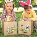 Personalisierte Niedliche Cartoon-Charakter Kaninchen Blumen Jute Tasche mit Namen Initiale Tote Bag Ostern Eiersuche Party Geschenke für Kinder