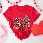 Personalized Cupid Bow Heart Print Title Multicolor T-shirt Sweatshirt with 1-16 Names Valentine's Day Mother's Day Gift for Mom Grandma