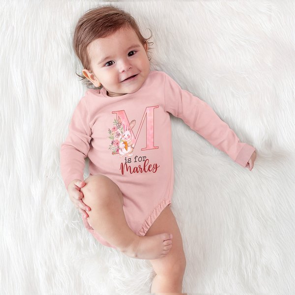 Gepersonaliseerd Schattig Waterverf Bloemen Konijntje Initiaal 100% Katoenen Baby rompertje met Naam Feest Outfit Pasen Baby Shower Gift voor Pasgeborenen
