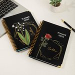 Personalized 2025 Planner Gold-rimmed Birth Flower A5 Notebook with Weekly Monthly Planning Pages and Tabs Office Birthday Gift for Coworkers Friends