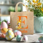 Personalizzato Cartoon personaggio costume coniglietto uova iniziale Iuta Tote Bag con nome regalo di compleanno di Pasqua per ragazzi ragazze