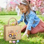 Personalisiertes Tote Bag Jute-Tasche Hase Cartoon Charakter Bagger Ostereier mit Namen Ostern Party Geburtstag Geschenk für Jungen Mädchen