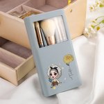 Personalized Fashion Girl Birth Flower Name Makeup Brush Box Set with 5 Pcs Brushes and Mirror Travel Accessories Birthday Wedding Gift for Women