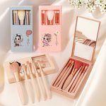 Personalized Fashion Girl Birth Flower Name Makeup Brush Box Set with 5 Pcs Brushes and Mirror Travel Accessories Birthday Wedding Gift for Women