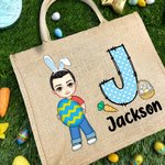 Sac en toile de jute personnalisé avec nom et prénom pour la chasse aux oeufs de Pâques Cadeau pour les enfants