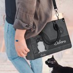 Borsa tote in pelle PU conciata a spina di pesce personalizzata con gatto nome e tracolla regalo perfetto per gli amanti dei gatti