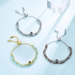 Personalized Photo Projection Adjustable Double Chain Bead Bracelet with 100 Languages Dainty Jewelry Anniversary Birthday Gift for Women