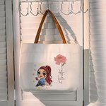 Personalisierte Mode Cartoon Mädchen Geburt Blume Name Canvas große Tragetasche mit Ledergriff Geburtstag Geschenk für Frauen