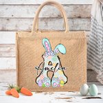 Personalisierte niedliche Schleife Ostern Hase Jute Tragetasche mit Namen und Griff Tote Bag Ostereier Geburtstag Ostern Party Geschenk für Kinder