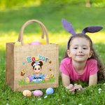 Pascua personalizado colorido Craked cáscara de huevo rota de dibujos animados Niño Niña Bolsa de yute con el nombre de caza del huevo Fiesta de Favores Regalo de cumpleaños para los niños