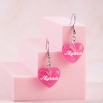 Boucles d'oreilles pailletées Police Style Fashion Rose Acrylique avec Nom Cadeau pour Elle