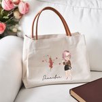 Segno zodiacale personalizzato nascita fiore personaggio cartone animato tela Tote Bag con nome e manico in pelle regalo di compleanno per le donne