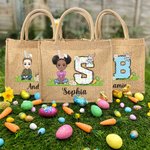 Personalisierte Niedliche Cartoon-Charakter Kaninchen Blumen Jute Tasche mit Namen Initiale Tote Bag Ostern Eiersuche Party Geschenke für Kinder