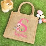 Personalizzato Cartoon personaggio costume coniglietto uova iniziale Iuta Tote Bag con nome regalo di compleanno di Pasqua per ragazzi ragazze