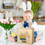Personalisiertes Tote Bag Jute-Tasche Hase Cartoon Charakter Bagger Ostereier mit Namen Ostern Party Geburtstag Geschenk für Jungen Mädchen