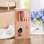 Personalized Fashion Girl Birth Flower Name Makeup Brush Box Set with 5 Pcs Brushes and Mirror Travel Accessories Birthday Wedding Gift for Women