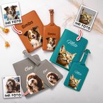 Personalisierte Niedliche Haustier Ölmalerei-Foto PU-Leder Reisepasshülle Gepäckanhänger mit Namen Reisezubehör Geburtstag Geschenk für Tierliebhaber