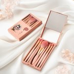 Personalized Fashion Girl Birth Flower Name Makeup Brush Box Set with 5 Pcs Brushes and Mirror Travel Accessories Birthday Wedding Gift for Women