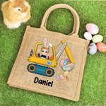 Personalisiertes Tote Bag Jute-Tasche Hase Cartoon Charakter Bagger Ostereier mit Namen Ostern Party Geburtstag Geschenk für Jungen Mädchen