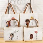 Personalisierte Mode Cartoon Mädchen Geburt Blume Name Canvas große Tragetasche mit Ledergriff Geburtstag Geschenk für Frauen