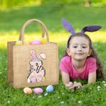 Personalisierte niedliche Schleife Ostern Hase Jute Tragetasche mit Namen und Griff Tote Bag Ostereier Geburtstag Ostern Party Geschenk für Kinder