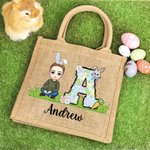 Personalisierte Niedliche Cartoon-Charakter Kaninchen Blumen Jute Tasche mit Namen Initiale Tote Bag Ostern Eiersuche Party Geschenke für Kinder