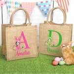 Personalizzato Cartoon personaggio costume coniglietto uova iniziale Iuta Tote Bag con nome regalo di compleanno di Pasqua per ragazzi ragazze