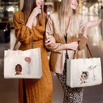 Personalisierte Mode Cartoon Mädchen Geburt Blume Name Canvas große Tragetasche mit Ledergriff Geburtstag Geschenk für Frauen