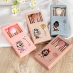 Personalized Fashion Girl Birth Flower Name Makeup Brush Box Set with 5 Pcs Brushes and Mirror Travel Accessories Birthday Wedding Gift for Women