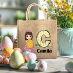 Sac en toile de jute personnalisé avec nom et prénom pour la chasse aux oeufs de Pâques Cadeau pour les enfants