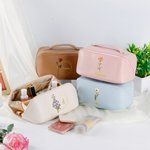 Personalizado con borde de oro de nacimiento de la flor de cuero bolsa de maquillaje con nombre portátil de viaje Essentials cumpleaños de la dama de honor de regalo para las mujeres niñas