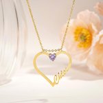 Personalisierte Name Halskette mit Geburtsstein in Herzform Ringhalter Anhänger Eleganter Schmuck Geburtstag Jahrestag Valentinstag Geschenk für Damen
