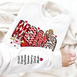 Personalized Cupid Bow Heart Print Title Multicolor T-shirt Sweatshirt with 1-16 Names Valentine's Day Mother's Day Gift for Mom Grandma