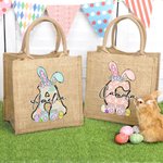 Personalisierte niedliche Schleife Ostern Hase Jute Tragetasche mit Namen und Griff Tote Bag Ostereier Geburtstag Ostern Party Geschenk für Kinder