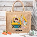 Personalisiertes Tote Bag Jute-Tasche Hase Cartoon Charakter Bagger Ostereier mit Namen Ostern Party Geburtstag Geschenk für Jungen Mädchen